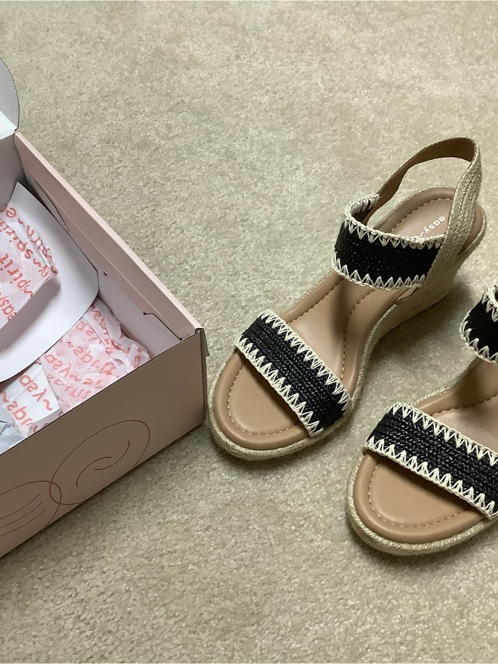 Easy Spirit Black Woven Espadrille Wedge Sandals